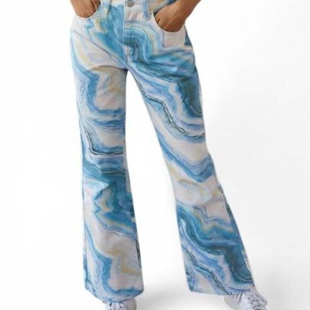 BDG '90s Mid Rise Bootcut Jeans Blue Cream Marble Print